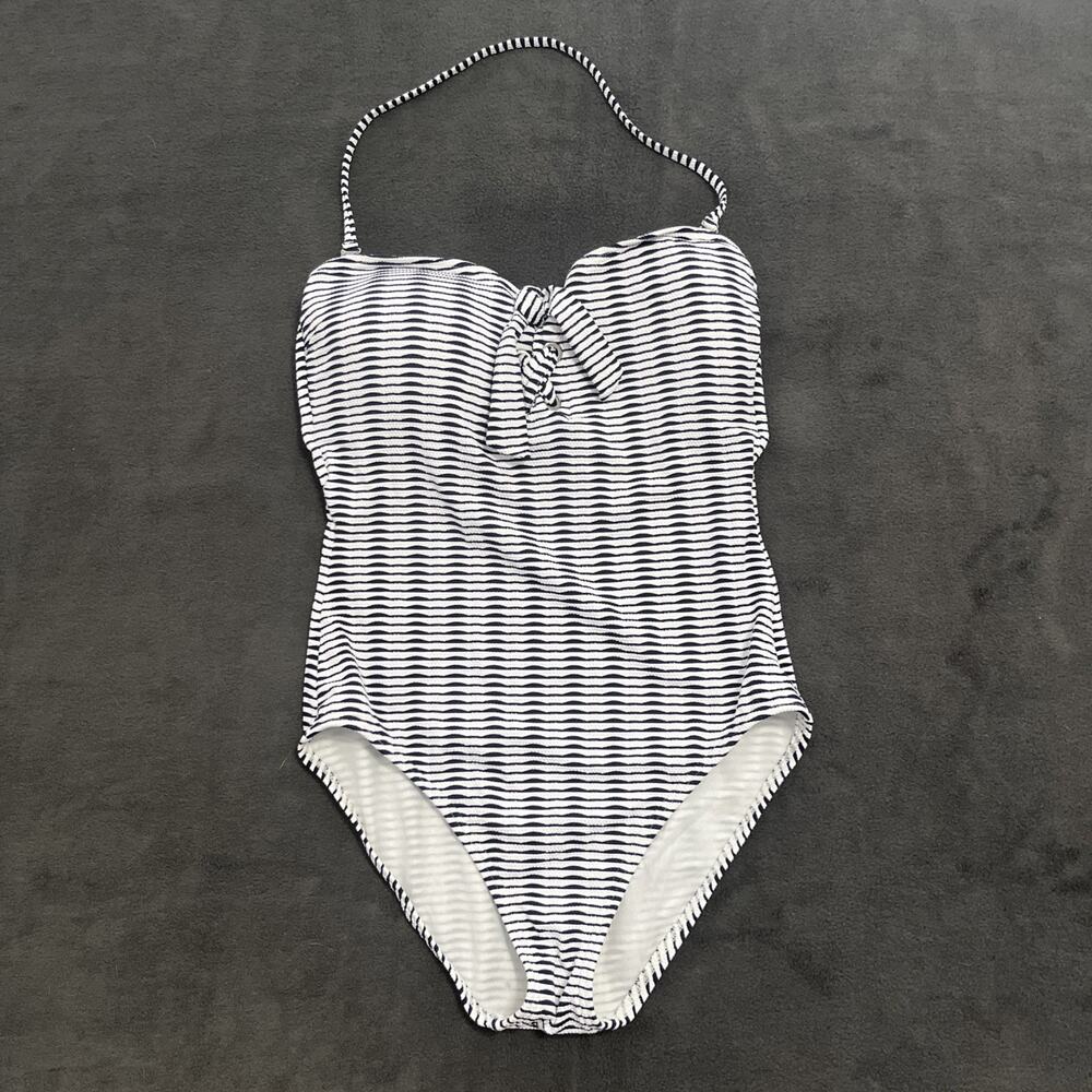 Tommy Bahama Womens Swimsuit 6 One Piece Blue White Stripe Nautical Halter Bow
